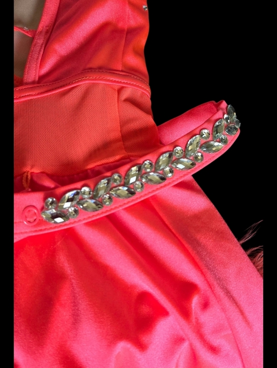 Girls Weissman Coral Pink Competition Dress with Feather Trim Dance/Ice Skating - Picture 9 of 13